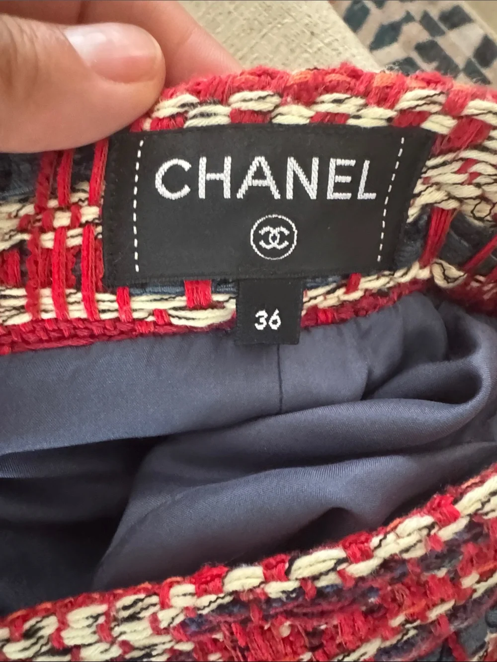 Chanel Runway Look Fringe Tweed Red Multicolor Midi Skirt with Slit 36